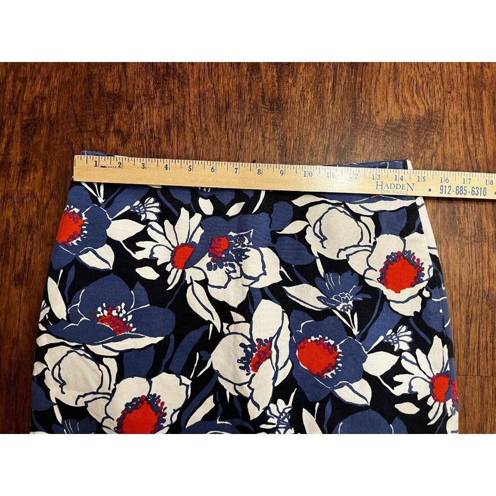 Talbots Red White Blue Floral Pencil‎ Skirt Cotton Spandex Lined Size 4 - Picture 9 of 9